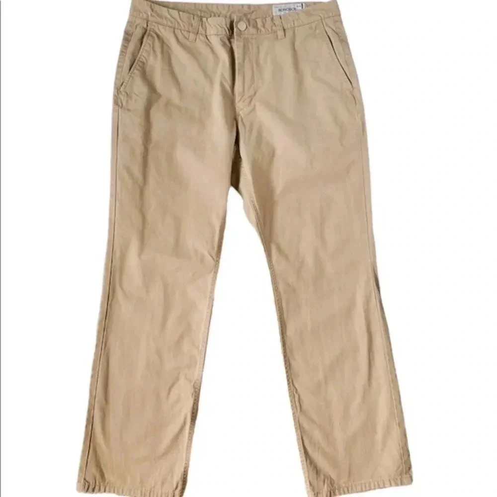 Bonobos Men’s Straight Fit Cotton Twill Chinos Khaki Plaid Accents 35x32